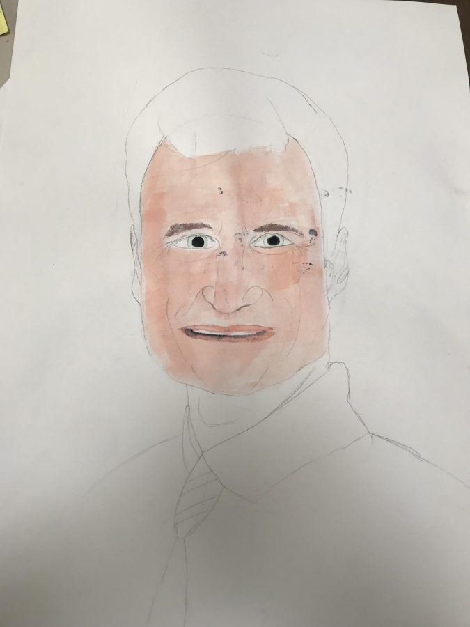 Junior Connor Harrison is in progress of drawing a picture of the John Baylor himself. 