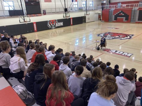 During Power Hour, high schoolers listen as Justice McDonald talks with them as part of the Iowa Supreme Courts outreach. The students in attendance included but were not limited to those in AP social studies classes. The students asked enough questions to push the session to almost an hour, out of Power Hour and into 8th hour. 