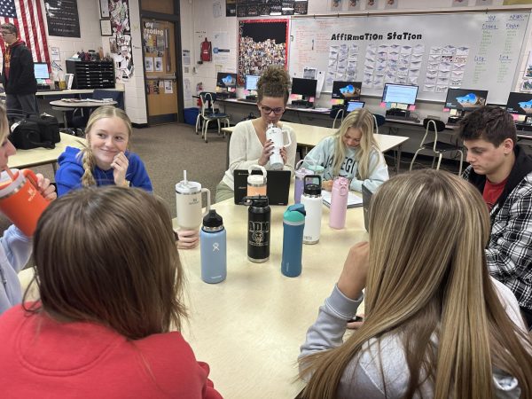 Most students come to school with their reusable water bottles; they litter the tables in every classroom you walk into. Some students, such as Carmen Schwalen, have up to nine reusable water bottles.