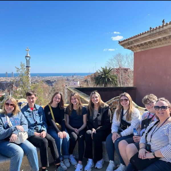 The ADM French class recently took a trip to Barcelona, Spain and Paris, France. Wowed at the view,  7 students and Madame Rezek pose for a photo at the Park Guell in Barcelona. 