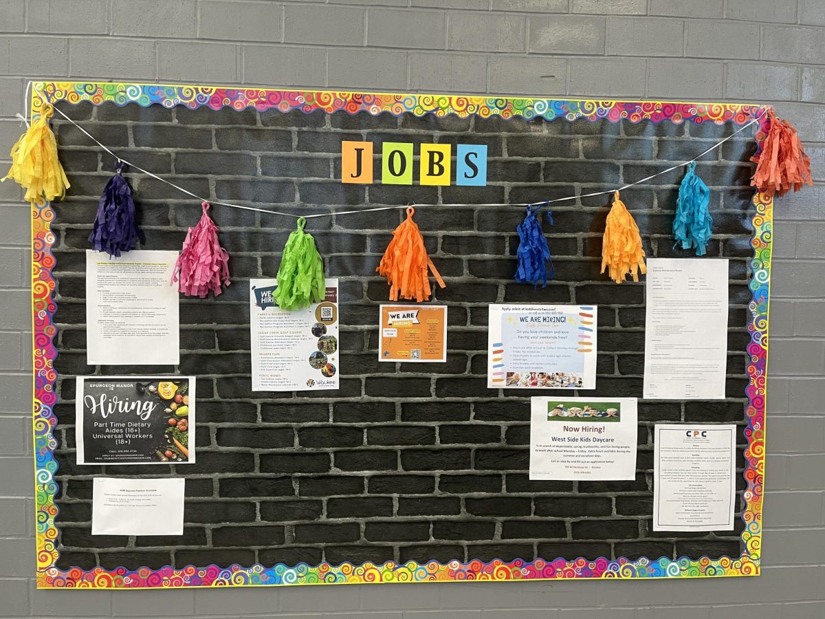 This is the job bulletin board that is posted in the commons. There are many different opportunitys for kids in Adel listed. 