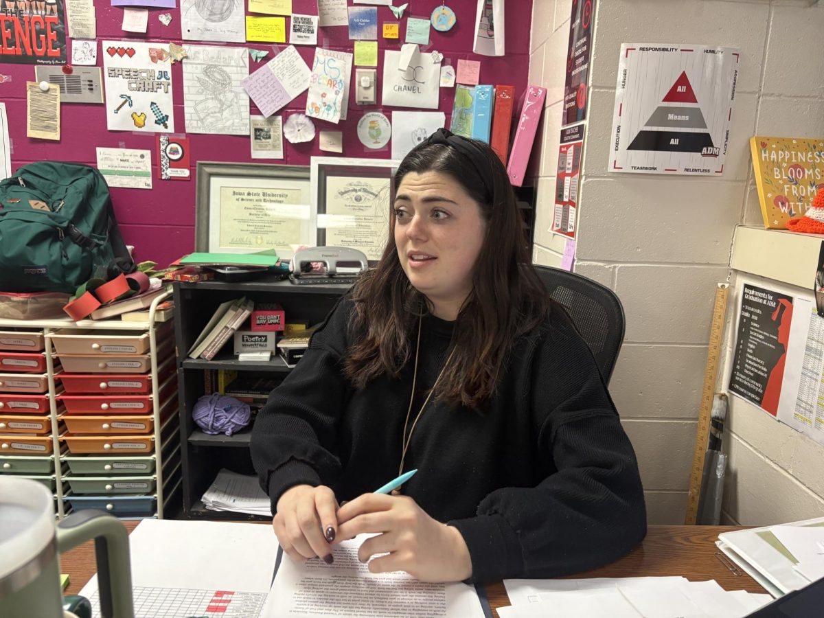 Emma Bedard was nominated for the teacher of the month by a group of students who she currently has or has had in class. She has taught for 8 years, all of which have been spent teaching at ADM. Bedard decided to teach English because she had a ton of fantastic teachers. Her AP World teacher Mrs. Bunch really loved her job and her students, and Bedard was inspired by how she always made her students feel seen, important, and cared for. Becoming a teacher paired well with her love of English and literature. 

To Bedard, being named teacher of the month means a lot. It fills her heart, and reminds her that even on the most difficult days of her job, kids are learning and feel seen and important. Bedard feels lucky to be a part of her students' lives.  