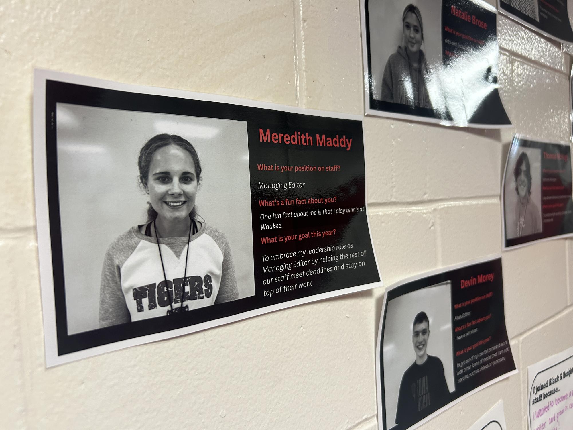 My staff profile hangs on the wall of the hallway outside the newsroom alongside those of the other staff members on the 2025-2026 Black & (Red)gister team. Although numerous students have walked by this sign, most of them have no idea how much being part of this class has changed my life. 
