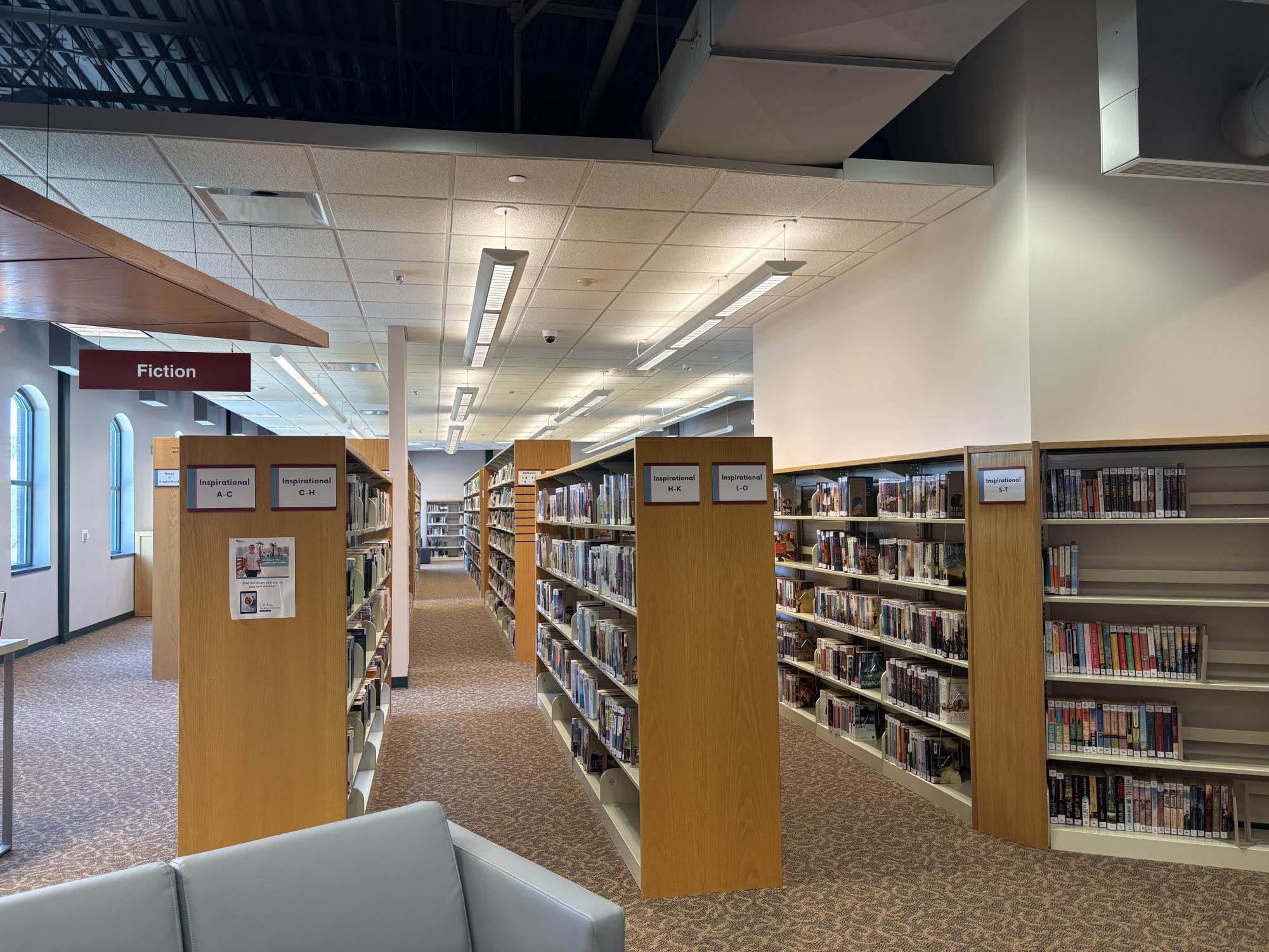The Adel Public Library's fiction section, which boasts a number of titles; there's something here for any kind of reader.
